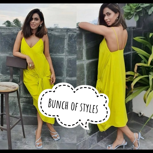 Zara neon lime green knotted dress NWT med - Picture 2 of 5